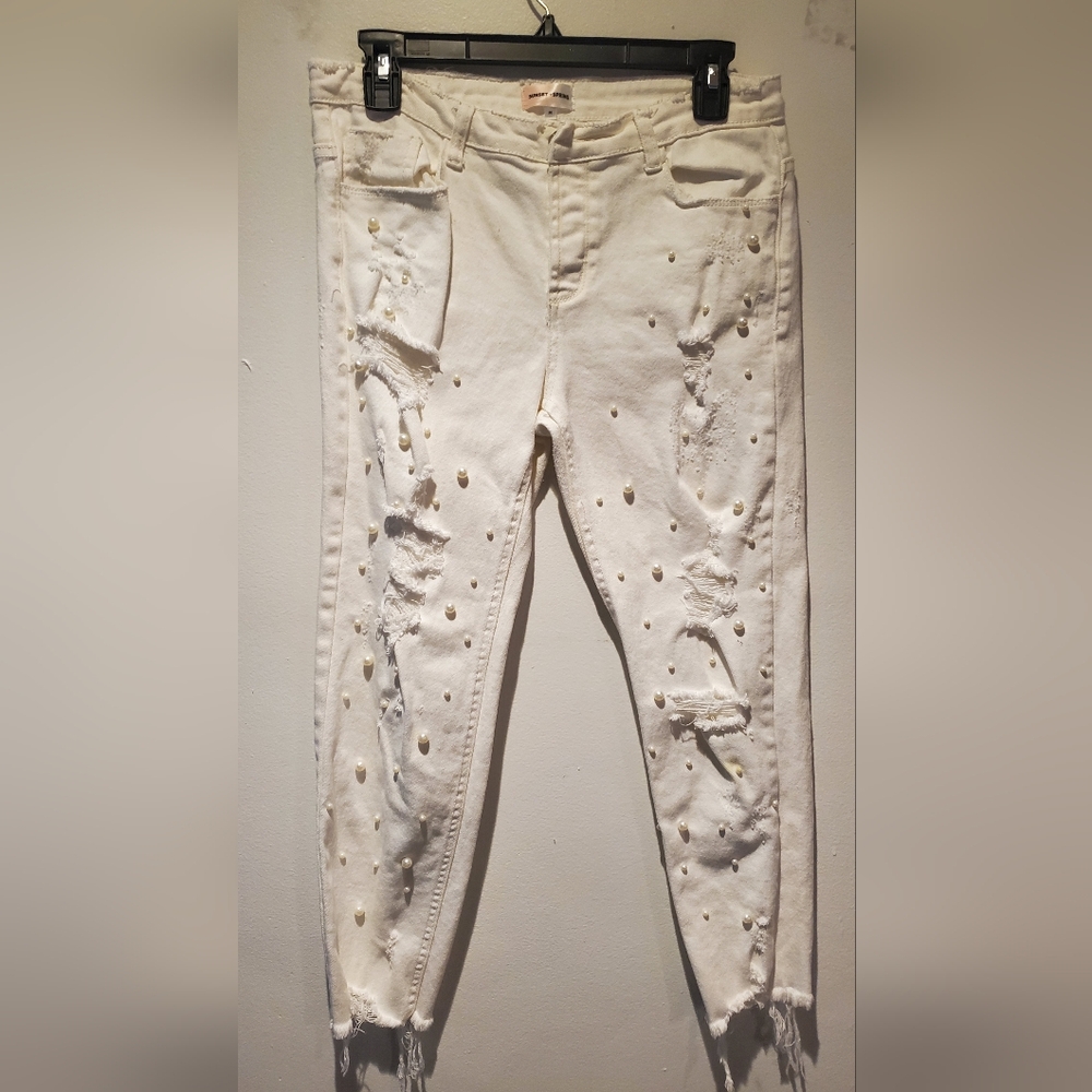 SUNSET+SPRING - JEANS/WHITE - PEARL EMBELLISHED